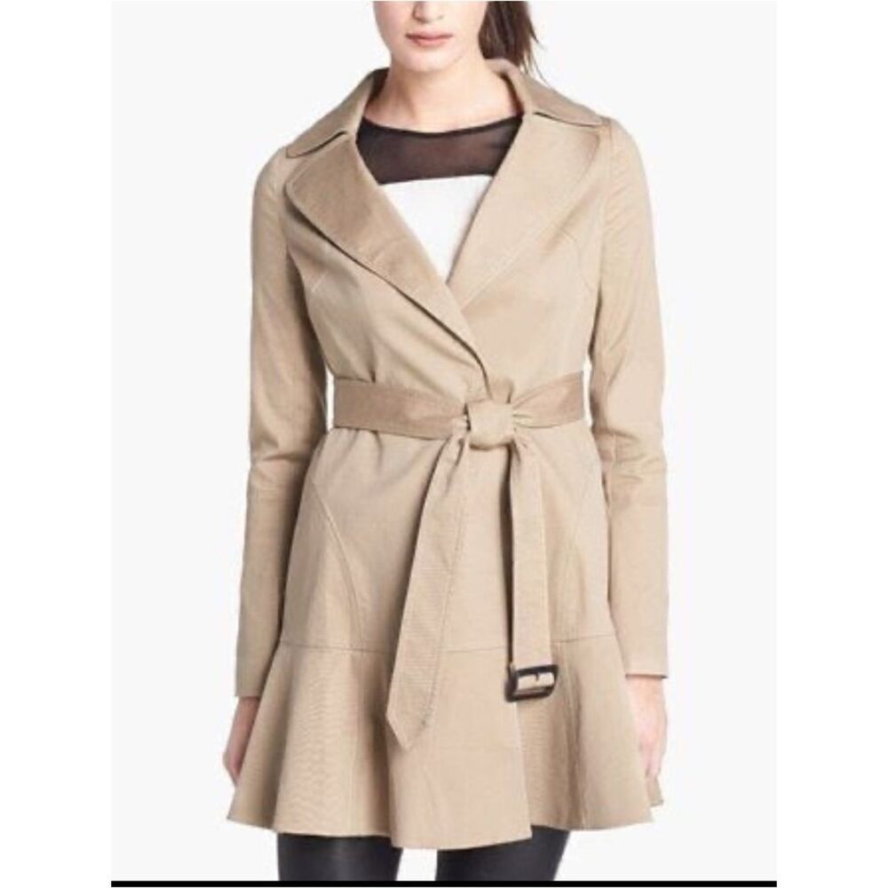 Diane Von Furstenberg Kadence Trench Coat Womens Size 4 Flared Hem Belted Khaki